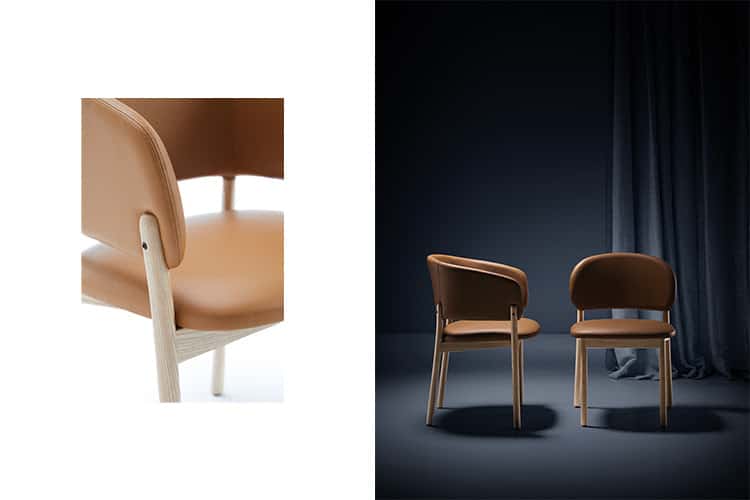 Foto detalle y foto ambiente de las sillas de la colección RC Wood con los nuevos acabados - Muebles de diseño por Blasco&Vila