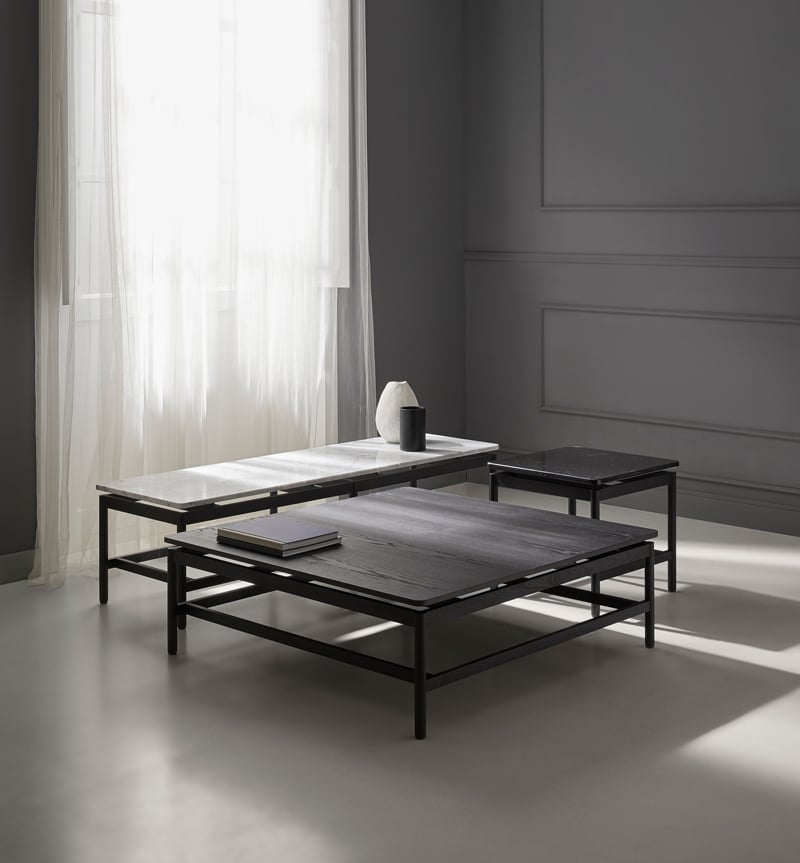 Mesas de la colección REM, disponibles tanto en madera como en mármol - Muebles de diseño por Blasco&Vila