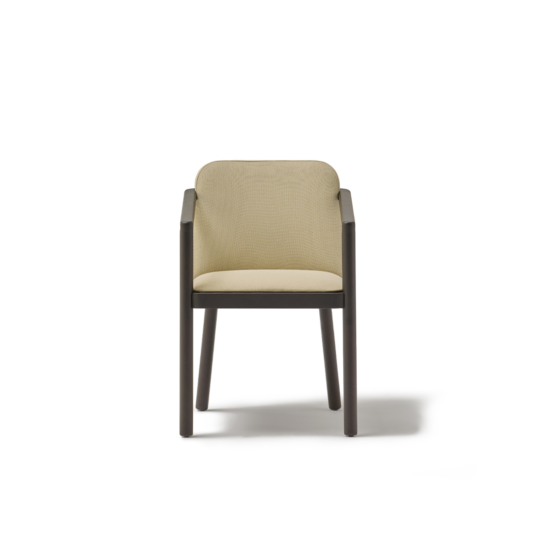 URMUS Armchair with Wooden Arms and 4-Leg Wooden Base