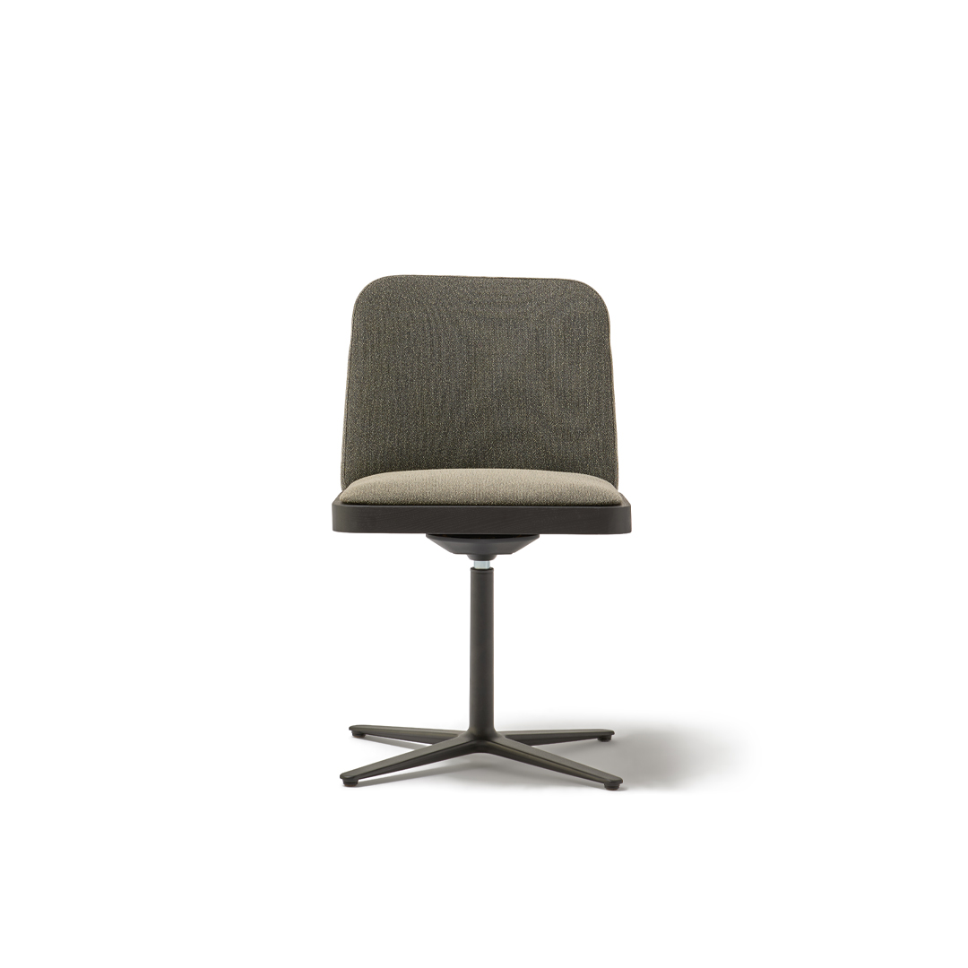 URMUS Chair with Wooden Base Accent and Flat Swivel Base
